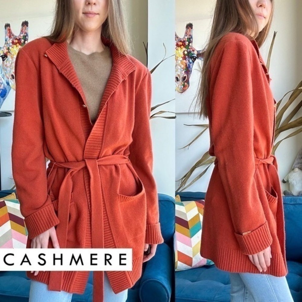 St. John Dutch Orange Cashmere Belted Cardigan